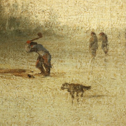 Tableau Ancien Paysage avec Figures École Flamande Attr. T. Heeremans