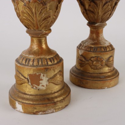 Pair of Vases Neoclassical Style Carved Wood Italy XIX Century