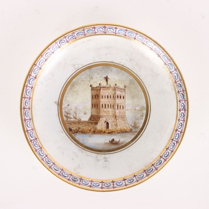 antiquariato, tazza, antiquariato tazza, tazza antica, tazza antica italiana, tazza di antiquariato, tazza neoclassico, tazza del 800,Tazza con Piattino Ferdinando IV Napoli,Tazza con Piattino in Porcellana di Me