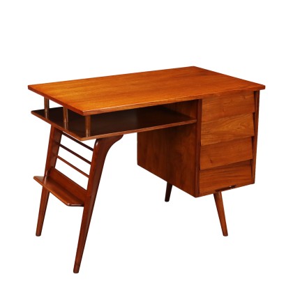 Bureau Vintage Argentin Années 50 Hêtre Teinté Plaqué en Acajou