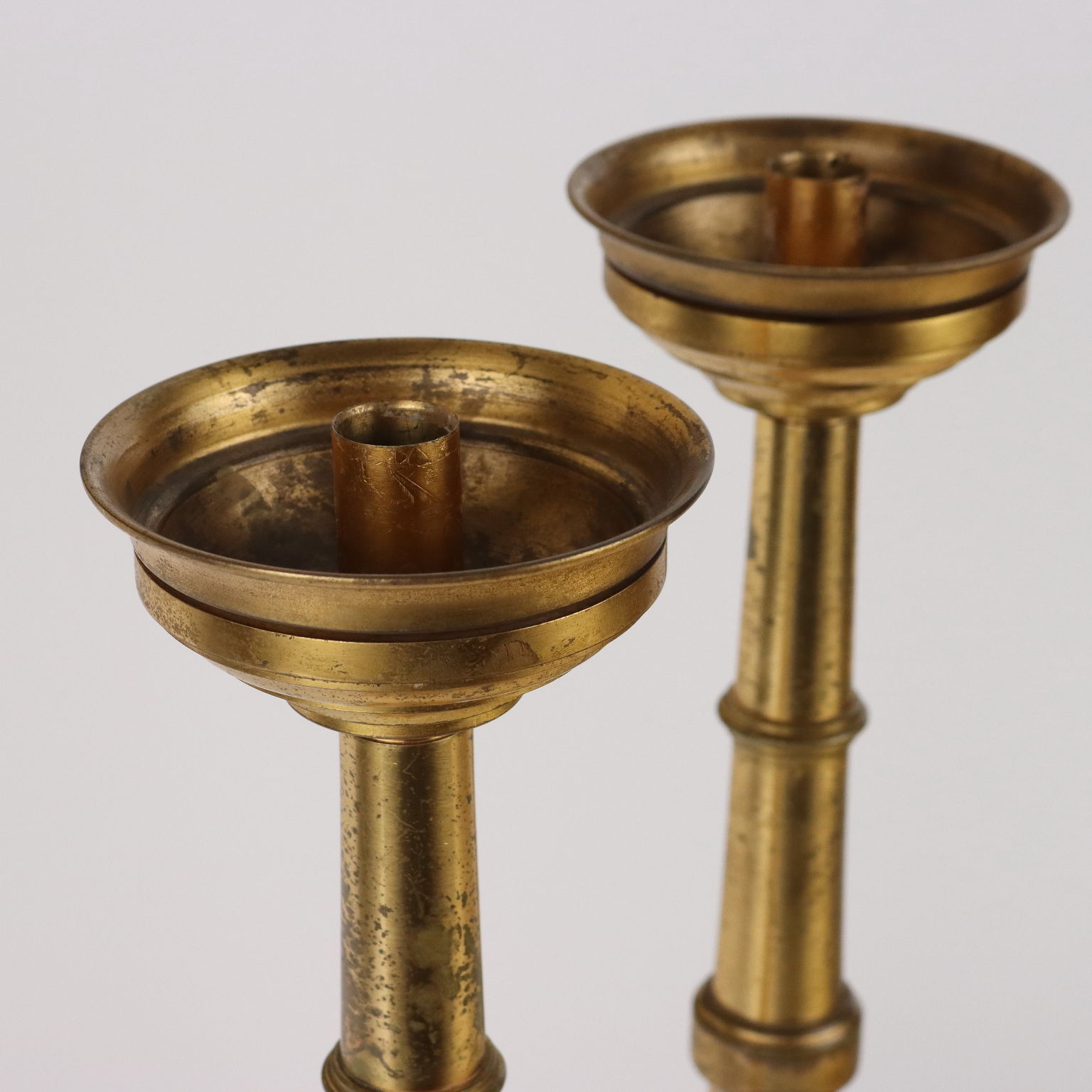 Ancient Candle-Holders Gilded Bronze Square Base Circular Feet