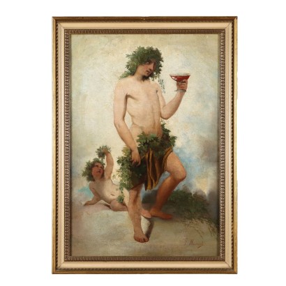 Tableau Ancien G. Muzzioli '800 Portrait Bacchus Ivre Huile sur Toile