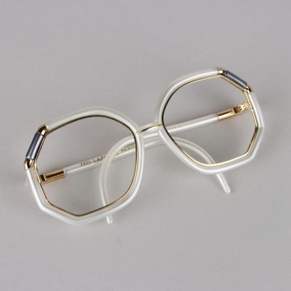 Lunettes Ted Lapidus Blanc et Argent Plastique Vetêments Vintage