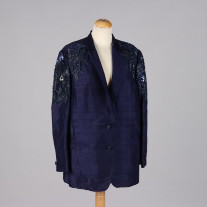 veste shantung en soie bleue vintage