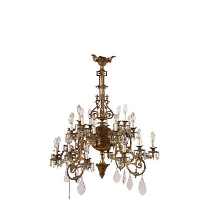 Ancient Neo-Gothic Chandelier Crystal Gilded Bronze XIX Century