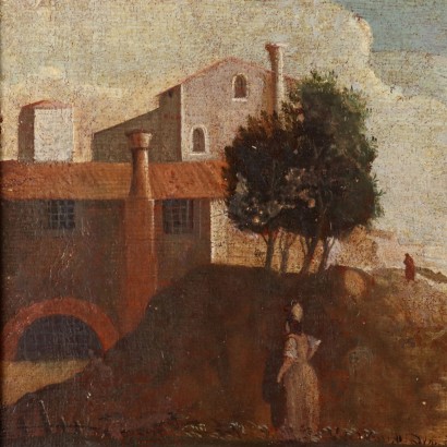 Dipinto di Paesaggio con Scena Pastorale