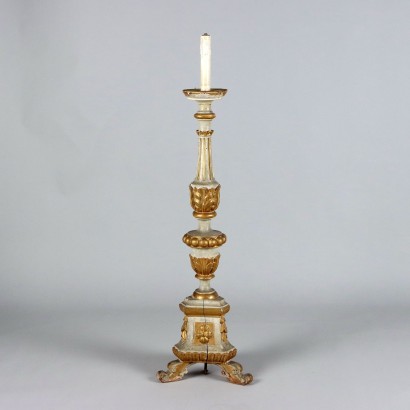 Candelabro Antico '900 Struttura Ferro Battuto Decori Motivi Ricciolo