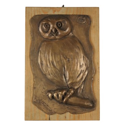 Contemporary Sculpture Bas-Relief A. Guazzardella Owl 1994 Bronze