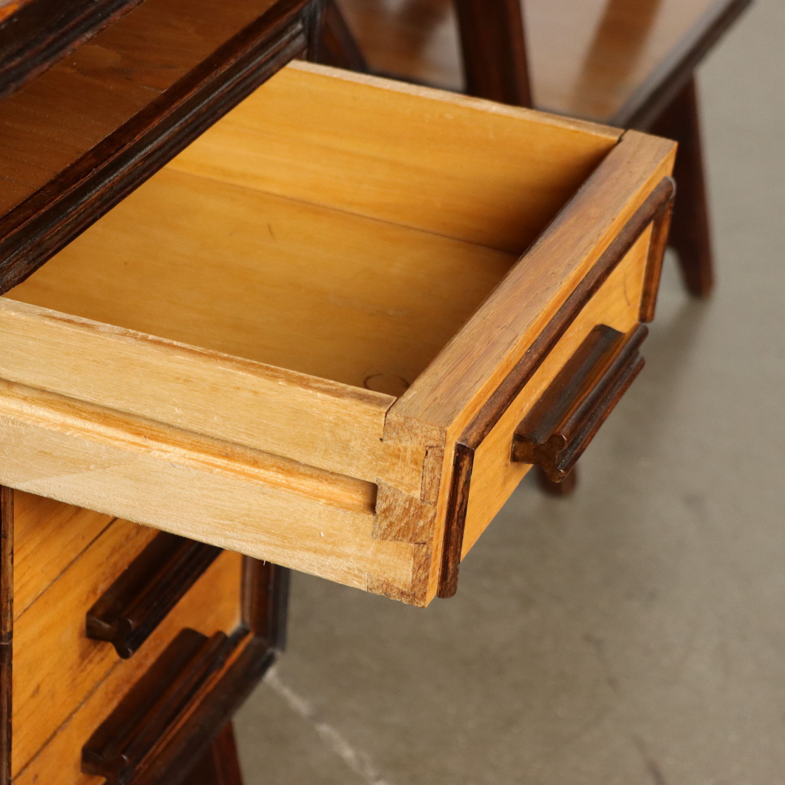Vintage 1950s Desk Oak Veneered Wood with Drawers Italy