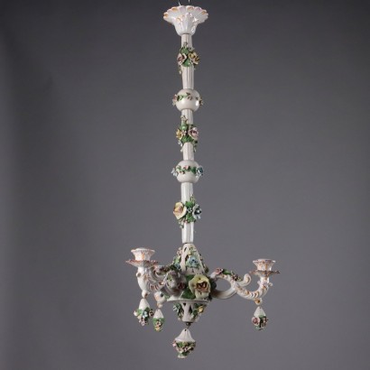 Antique 3 Light Chandelier Porcelain Capodimonte Italy XX Century