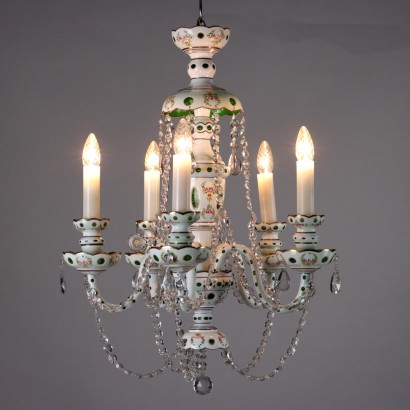 Lustre Ancien en Verre de Bohême 5 Lumières Italie XXe Siècle