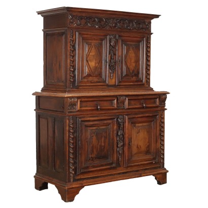 Buffet Ancien Néo-Renaissance en Bois avec Étagère France 800