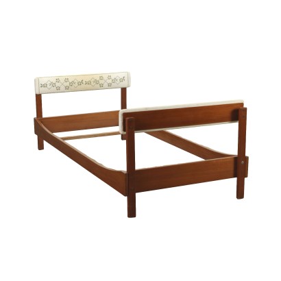 Vintage 1960s Single Bed Teak Cloth Padding Italy