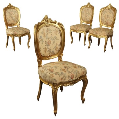 Groupe de Chaises Anciennes Style Néobaroque Noyer XIXe Siècle