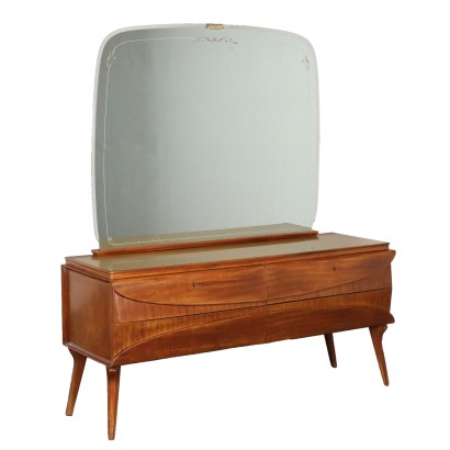 Commode Vintage Plaquée en Noyer Plateau en Verre Années 50-60