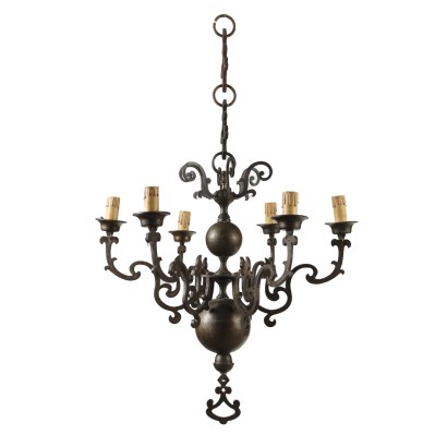 Antique 6-Light Chandelier Bronze Netherlands XVIII Century