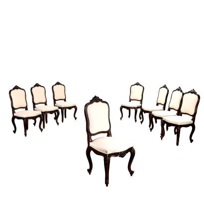 Groupe de 8 Chaises Anciennes en Style Baroque Noyer '900