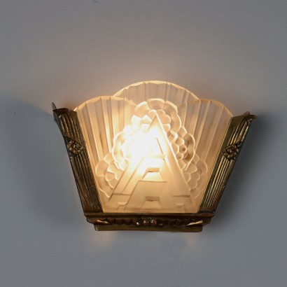 Vintage 1940s-50s Art Deco Wall Lamp Glass Brass