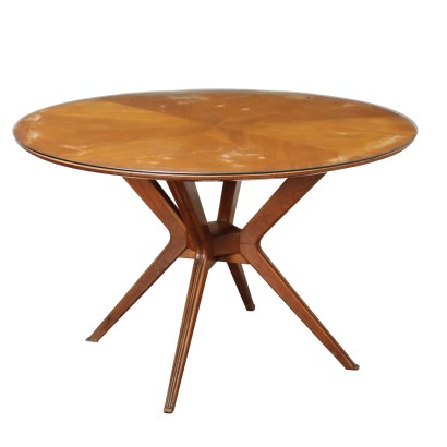 Vintage Runder Tisch aus Holz Glas Italien der 50er Jahre
