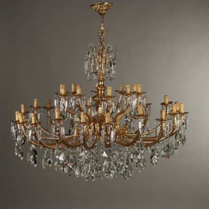 Antique 30-Lights Chandelier Glass Bronze Italy XX Century