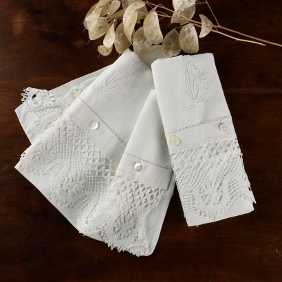 Pair of Antique Pillowcases White Linen Italy XX Century