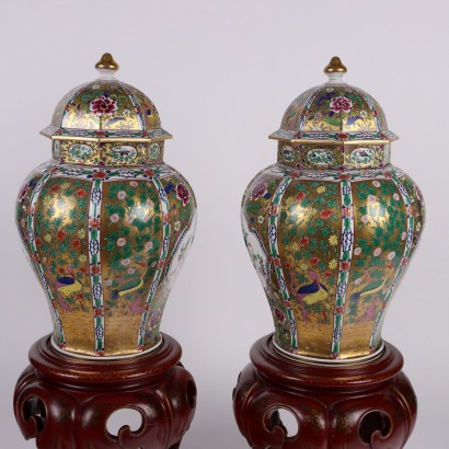 Pair of Porcelain Vases with Stand