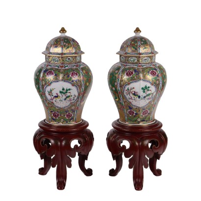 Pair of Porcelain Vases with Stand