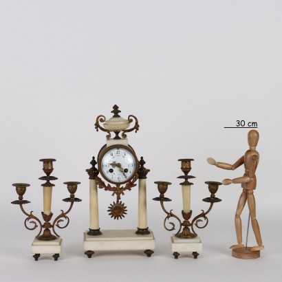 Trittico Orologio in Bronzo e Marmo Bi