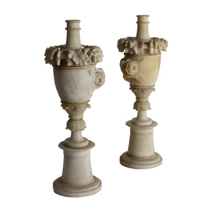 Pair of Antique Candelabra Alabaster Italy XIX-XX Century