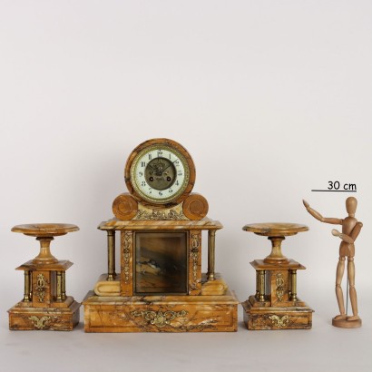 Trittico Orologio in Marmo Giallo e Br