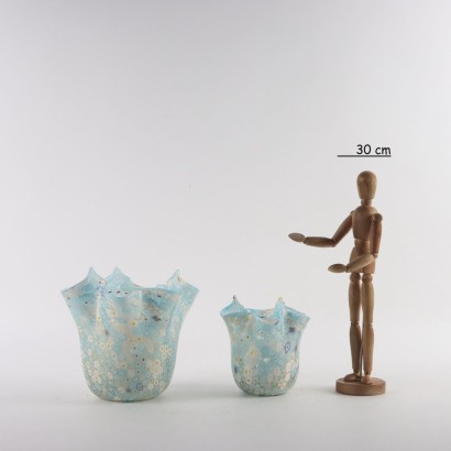 Deux Vases Fazzoletto en Verre de Murano