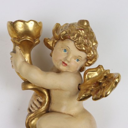 Paire de Putti en Bois Sculpté