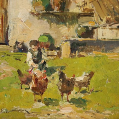 Peinture de Giuseppe Gheduzzi,Paysanne avec des poulets,Giuseppe Gheduzzi,Giuseppe Gheduzzi,Giuseppe Gheduzzi,Giuseppe Gheduzzi