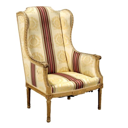 Fauteuil Bergère Ancien Style Néoclassique Tissu du XXe Siècle