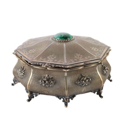 Coffret Ancien en Argent et Malachite Italie des Années 30-40