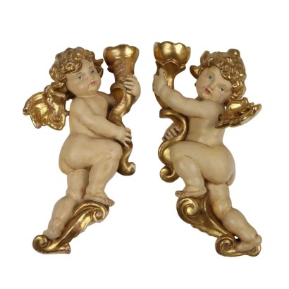 Pair of Carved Wooden Cherubs