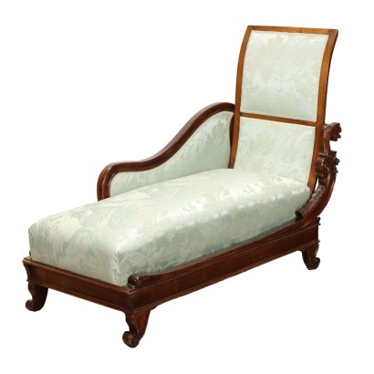 Antikes Chaise Longue aus Walnuss Stoff Italien des XIX Jhs