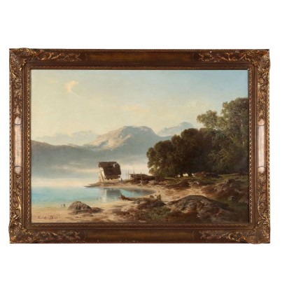 Landschaft mit Fluss, Gemälde von Stanislas Eduard von Kalckreu, Berglandschaft mit See, Stanislas Eduard von Kalckreuth, Stanislas Eduard von Kalckreuth, Stanislas Eduard von Kalckreuth, Stanislas Eduard von Kalckreuth, Stanislas Eduard von Kalckreuth