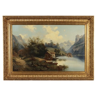 Landscape Painting with House on the Lake,Landscape Painting with House on the Lake