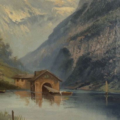 Peinture de paysage avec maison sur le lac,Peinture de paysage avec maison sur le lac