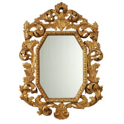 Antique Mirror Baroque Style Gilded Wood Italy XX Century