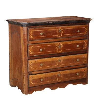 Commode Lombarde Ancienne 4 Tiroirs Noyer Italie XVIIIe Siècle