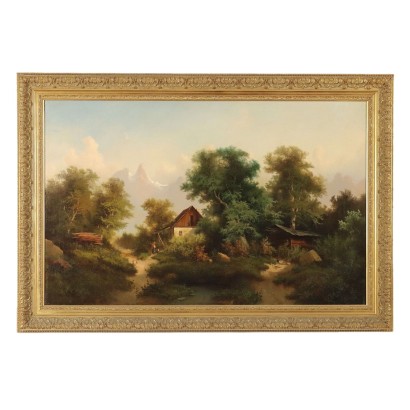 Modernes Gemälde mit Landschaft Öl auf Leinwand XX Jhd