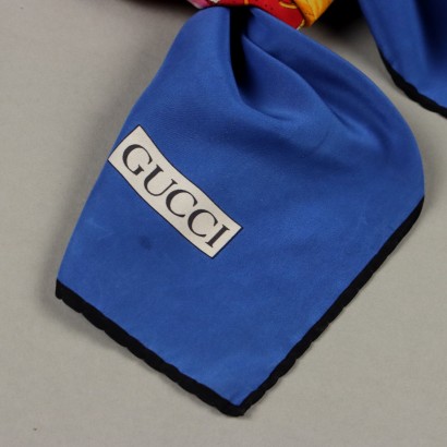 Gucci Vintage Blue Scarf with Flowers