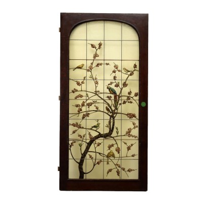 Antique Door with Window Douglass Wood Glass Italy XX Century