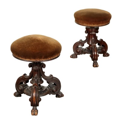 Antique Stools Walnut Adjustable Height Italy XIX Century