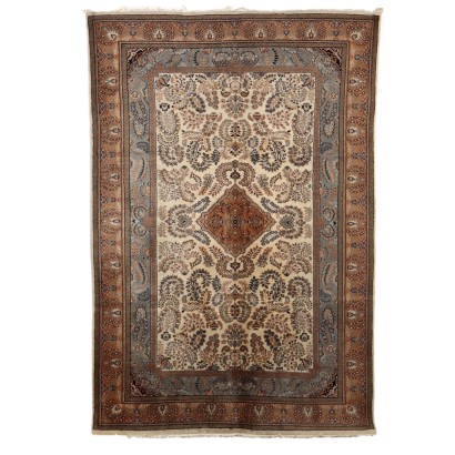 Antique Kashmir Carpet Cotton Wool Thin Knot India 106 x 72 In