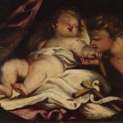 Painting of Baby Jesus sleeping with,Baby Jesus sleeping with St.