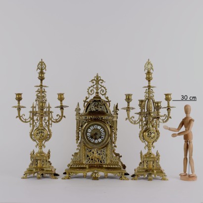 Triptych Clock in Gilded Bronze