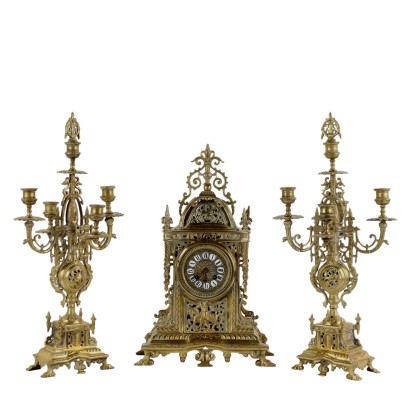 Triptych Clock in Gilded Bronze